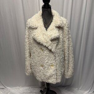 Montanaco White Teddy Faux Fur Jacket Womens Size 1XL Coat Soft Girl Cozy Luxe